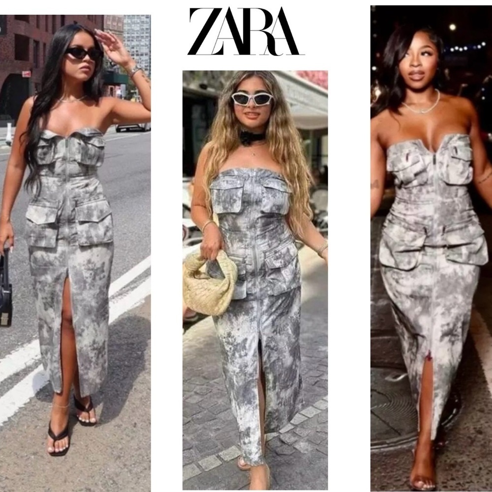 Zara gray camo cargo strapless midi maxi tube dress bodycon bloggers fave M NWOT
